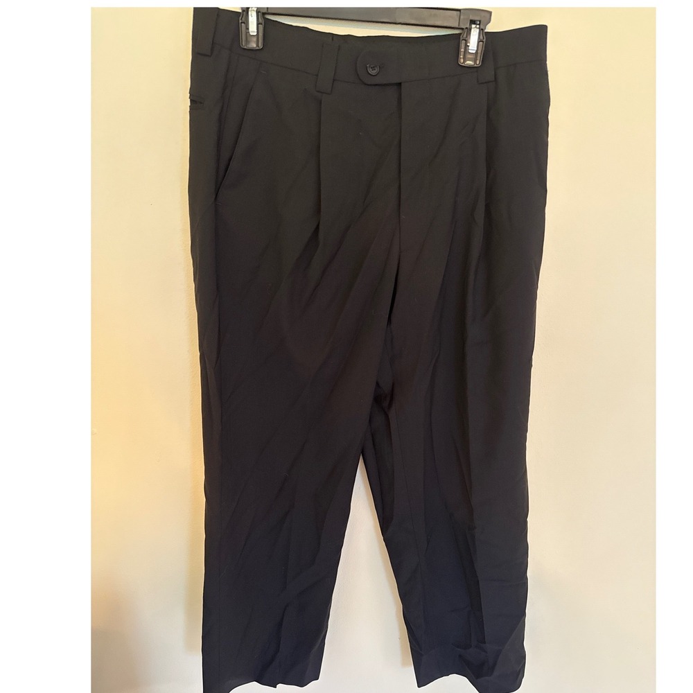 Linea Naturale Mens 33 Black 100% Wool Pleated Dress Pants Italy 28 Inseam